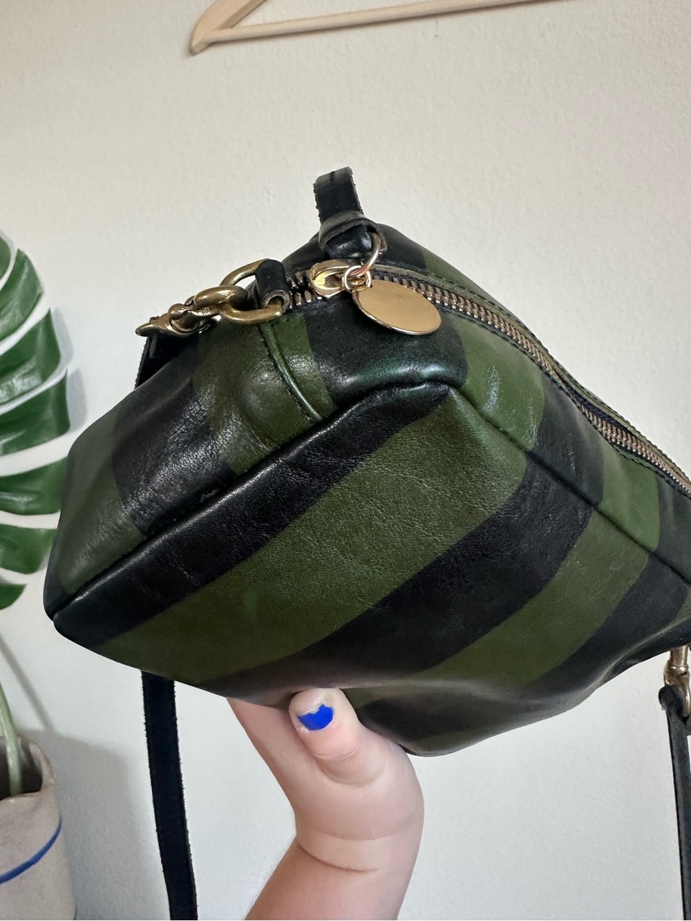 Clare V Striped Leather Crossbody Midi Sac Bag in Black/Fern Stripe - Picture 12 of 16